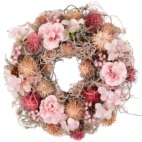 Mixed Floral Mini Artificial Spring Wreath - 10" - Pink
