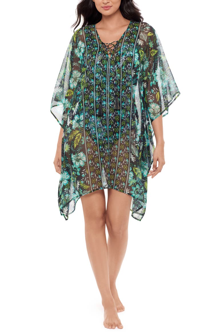 Florica Metallic Cover-Up Caftan, Main, color, BLACK MULTI