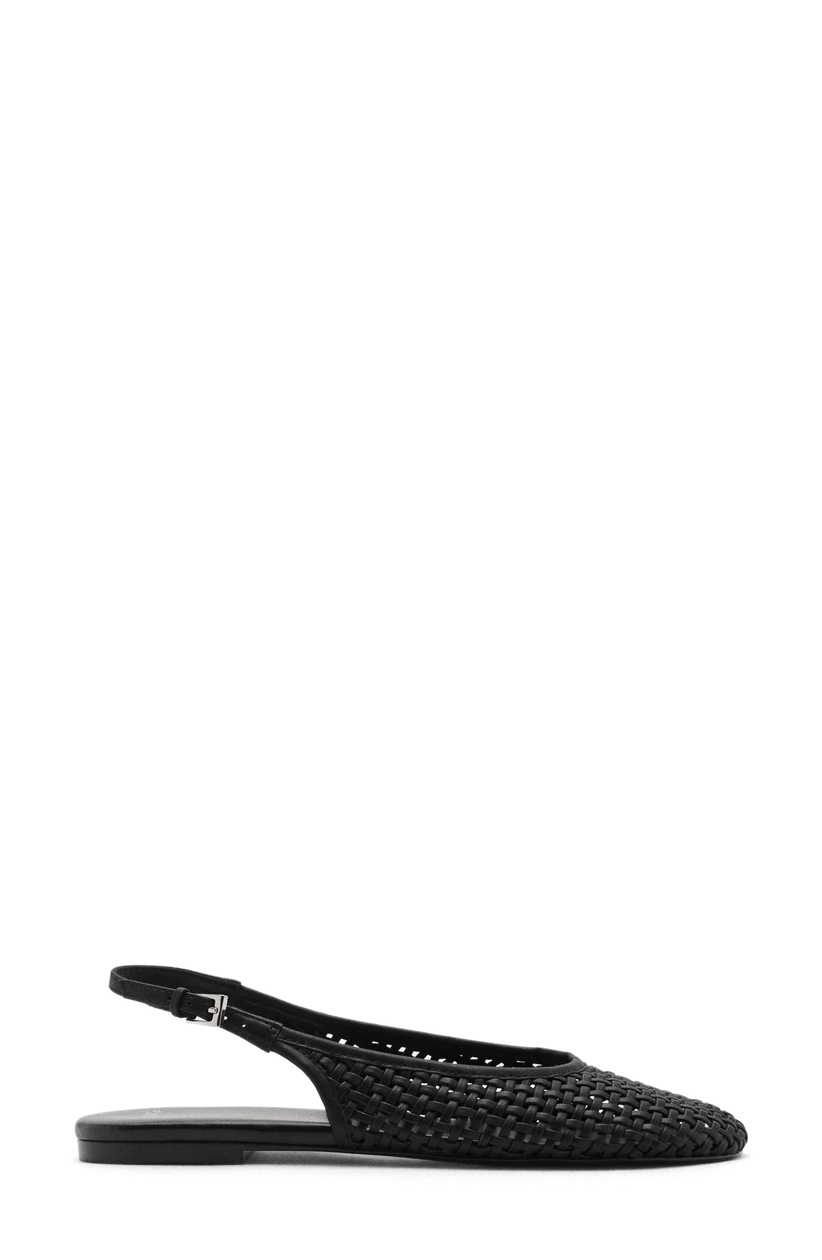 MANGO Braided Faux Leather Slingback Flat, Main, color, Black