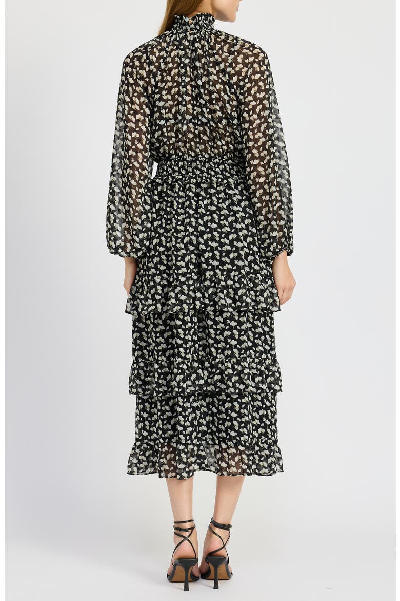 Genevieve Floral Long Sleeve Tiered Dress, Alternate, color, BLACK GOLD