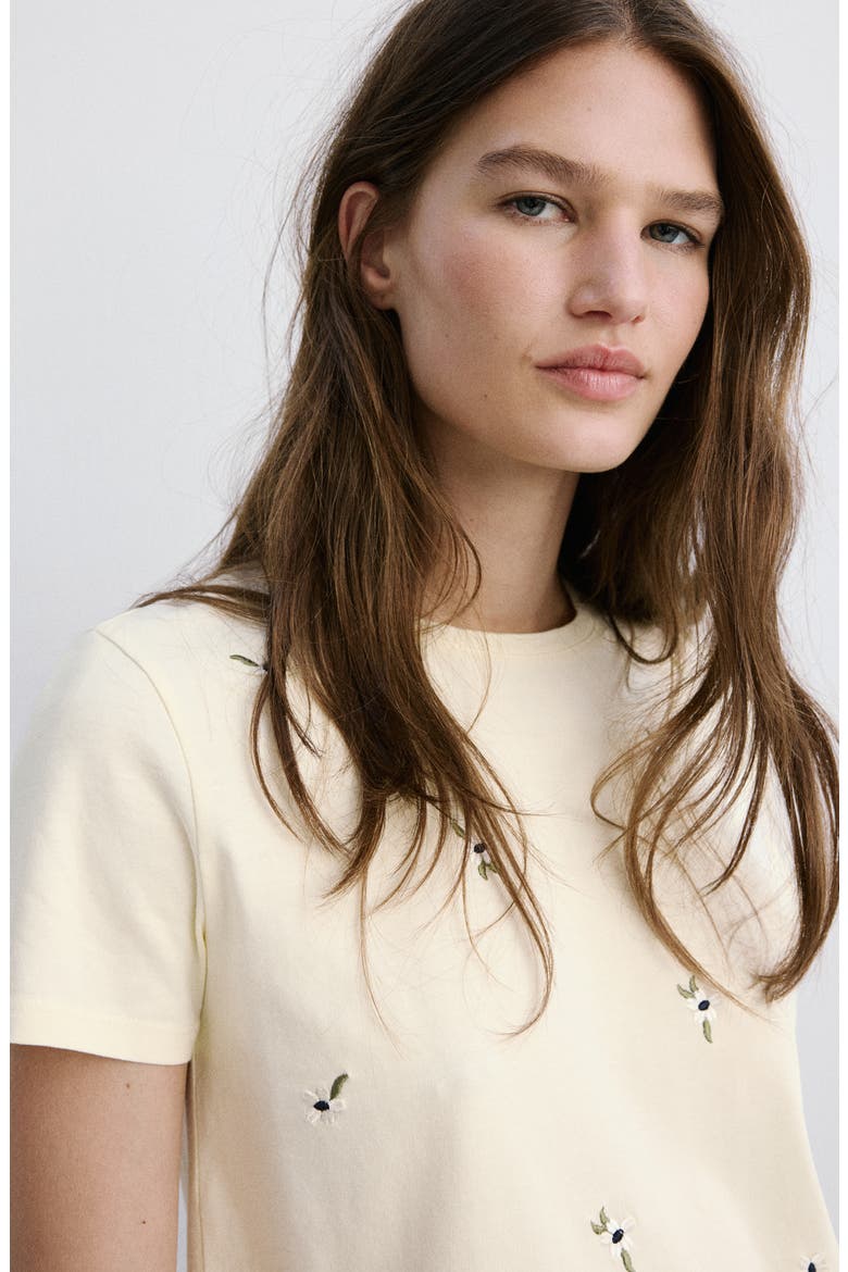 Floral Embroidered Cotton T-Shirt, Alternate, color, VANILLA