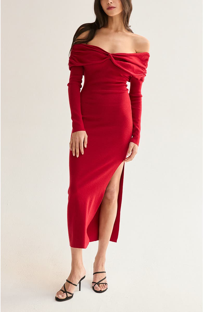 CRESCENT Off Shoulder Sweater Dress, Main, color, Ruby