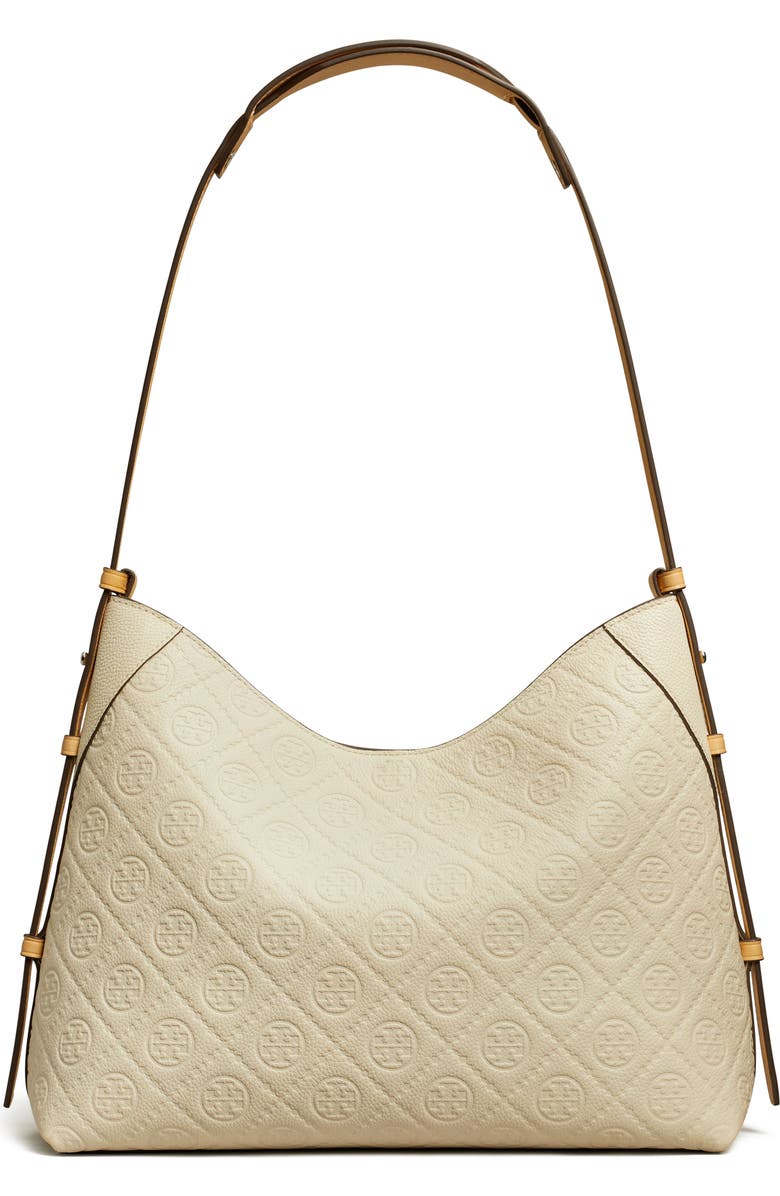 Tory Burch T Monogram Pebble Leather Messenger Bag, Alternate, color, Warm White