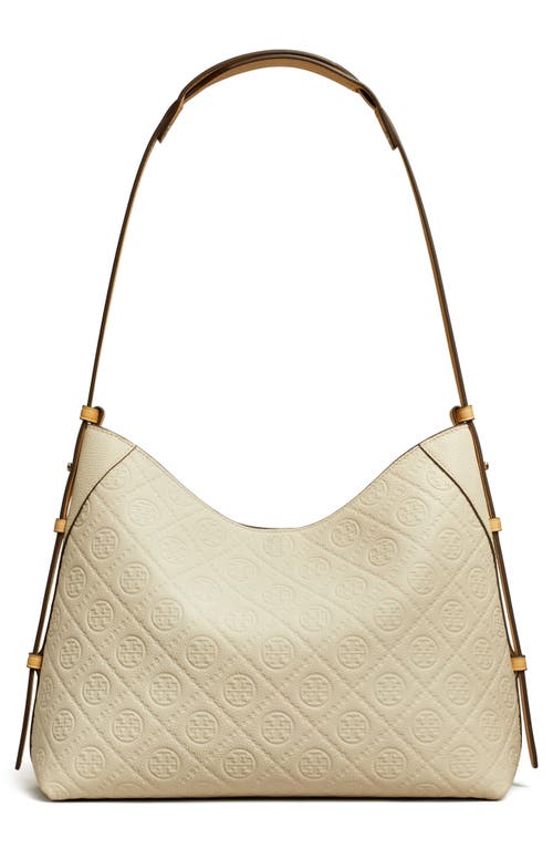 Tory Burch T Monogram Pebble Leather Messenger Bag In White