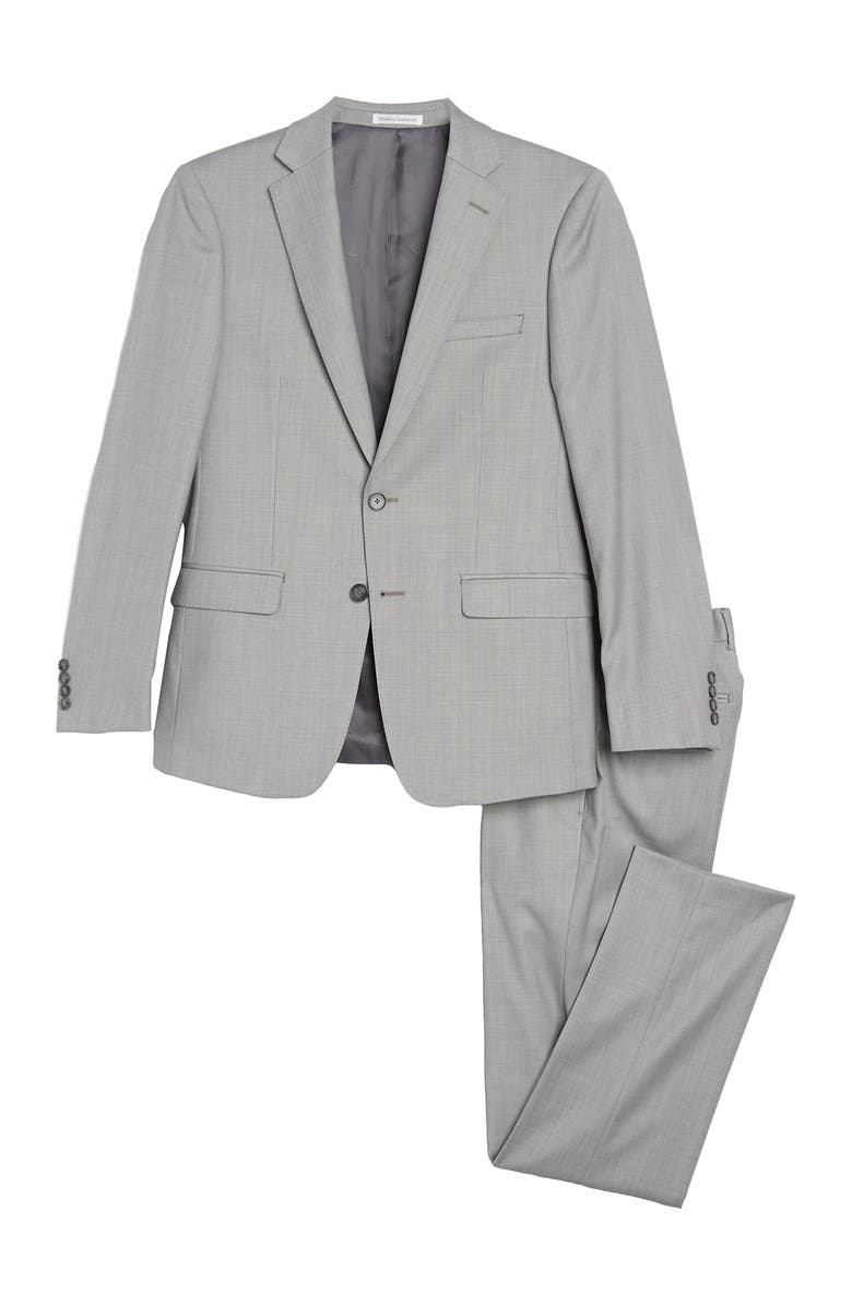 Calvin Klein Light Grey Solid Wool Blend Two Button Notch Lapel Suit, Alternate, color, 