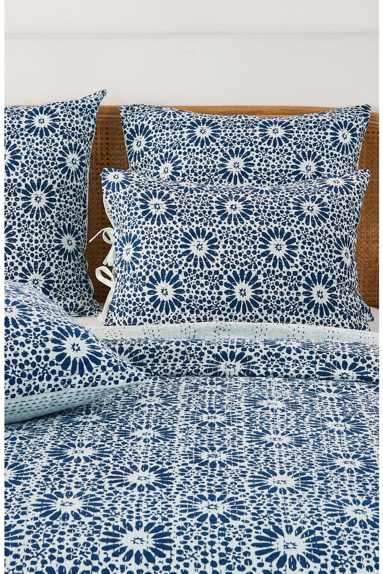 Flower Burst Kantha Set of 2 Cotton Shams, Alternate, color, INDIGO