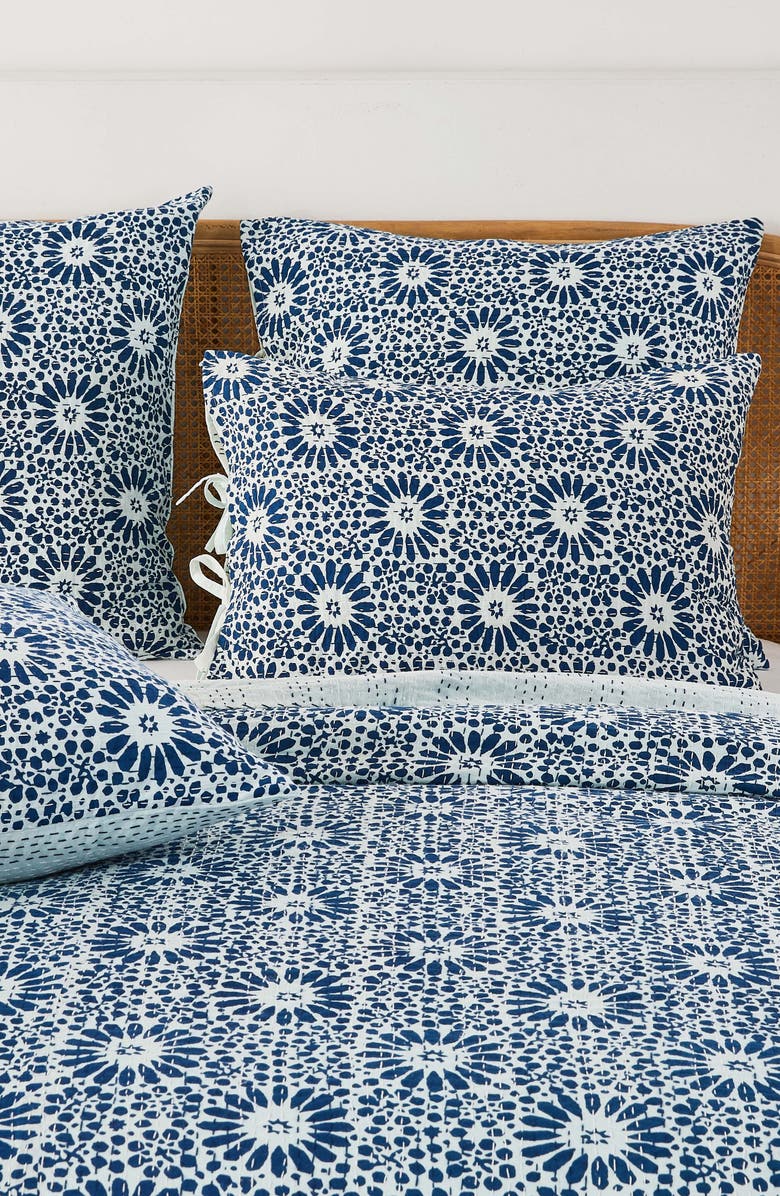 MELANGE HOME Flower Burst Kantha Set of 2 Cotton Shams, Alternate, color, Indigo