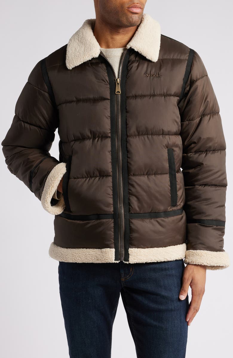 Schott NYC B-3 Fleece Trim Puffer Coat, Alternate, color, 
