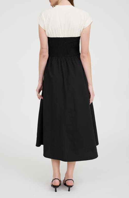 August Sky Short Sleeve Mixed Media Midi Dress