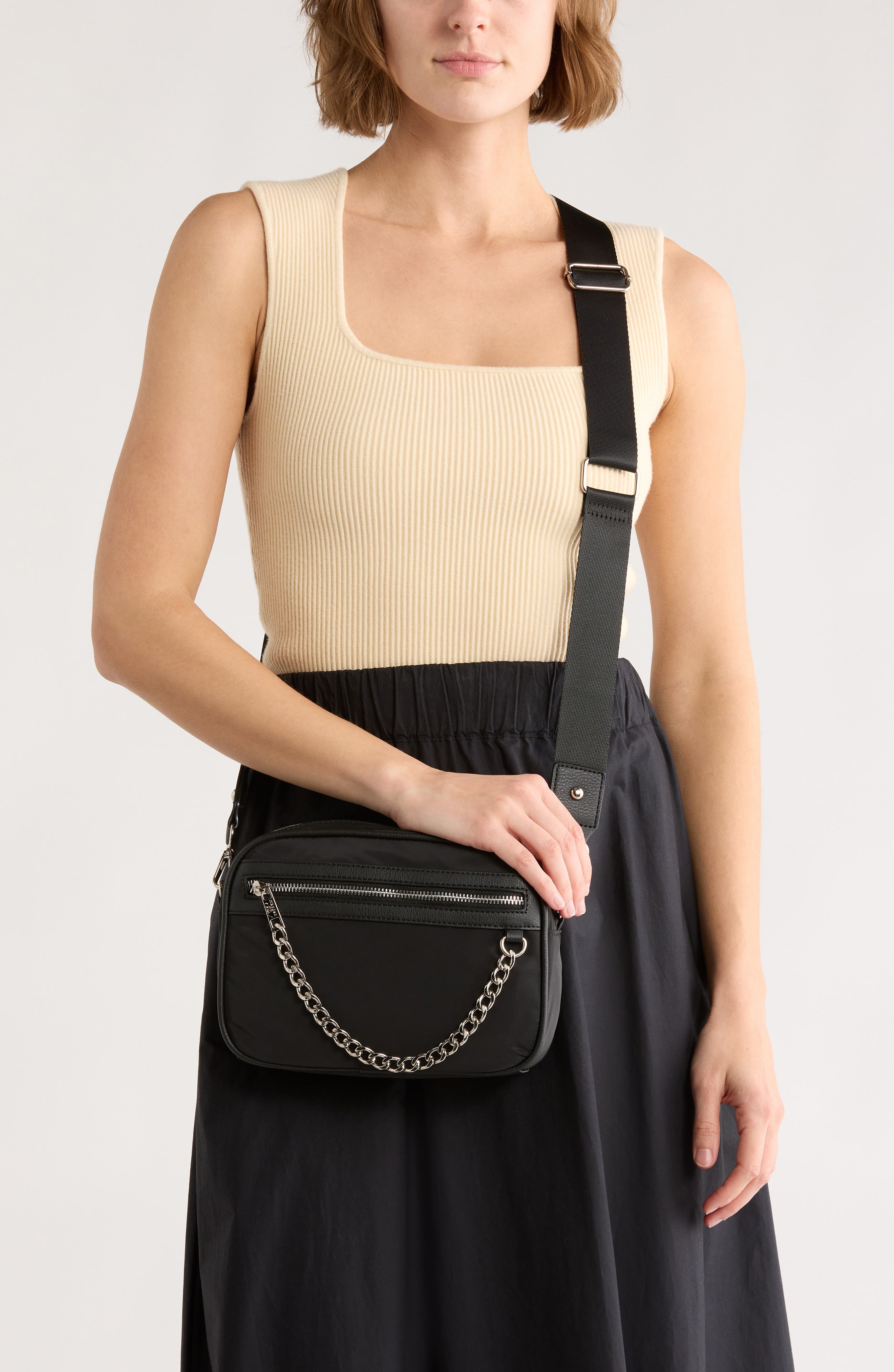 Madden Girl Woven Camera Crossbody Bag, Alternate, color, Black