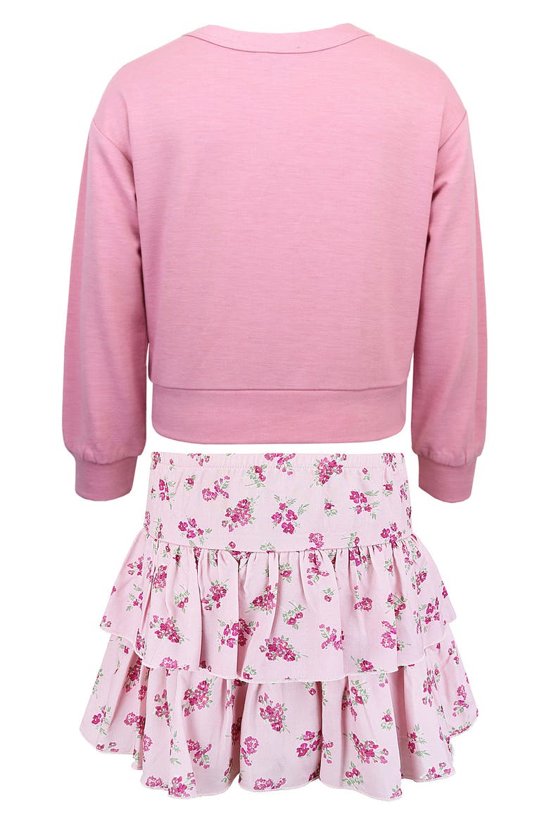 Kids' Bow Embroidered Pullover & Tiered Skirt Set, Alternate, color, ROSE MULTI