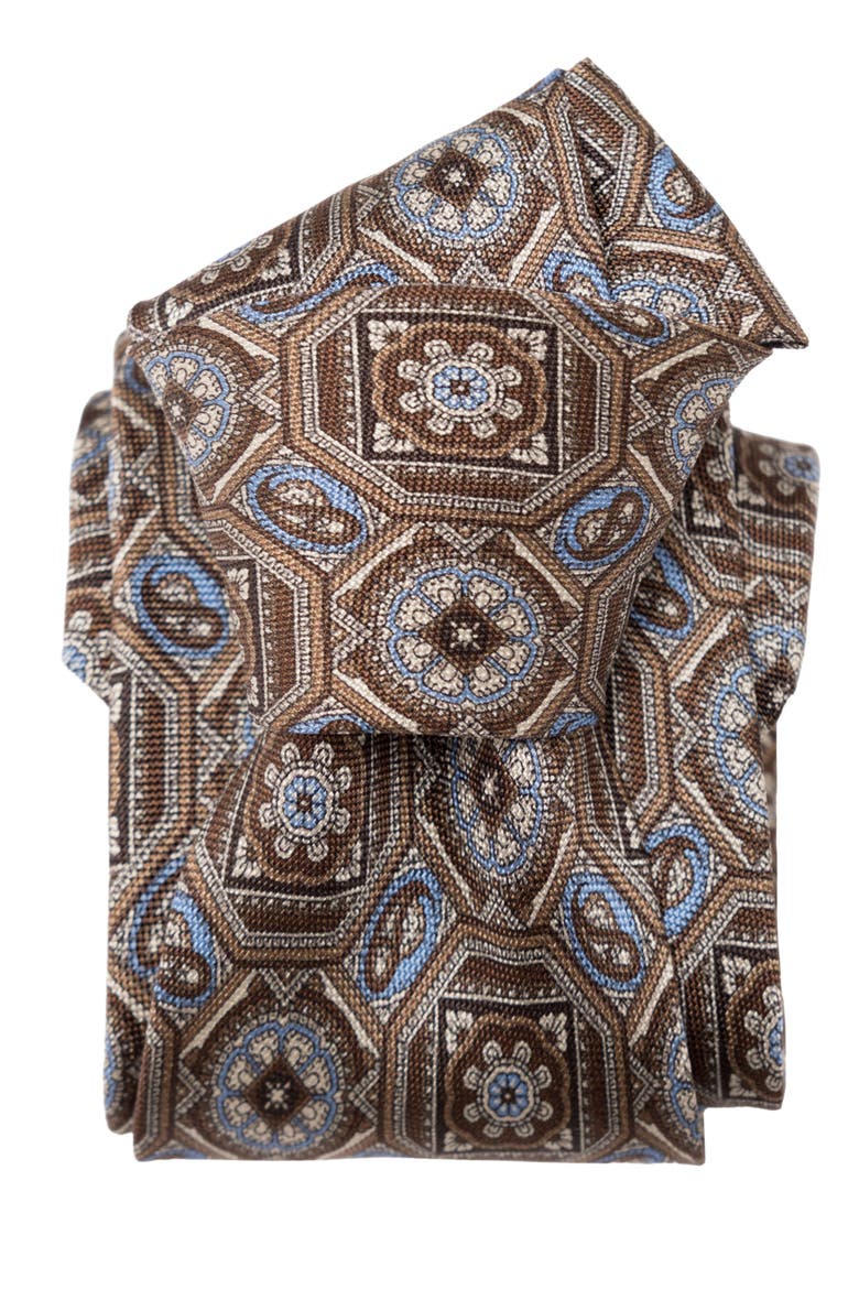 Mantova - Extra Long Printed Silk Tie for Men, Alternate, color, Brown