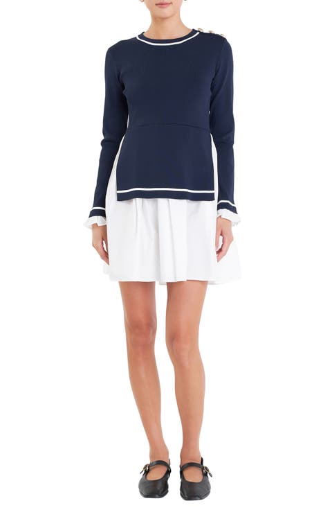 Mixed Media Long Sleeve Minidress