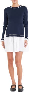 English Factory Mixed Media Long Sleeve Minidress