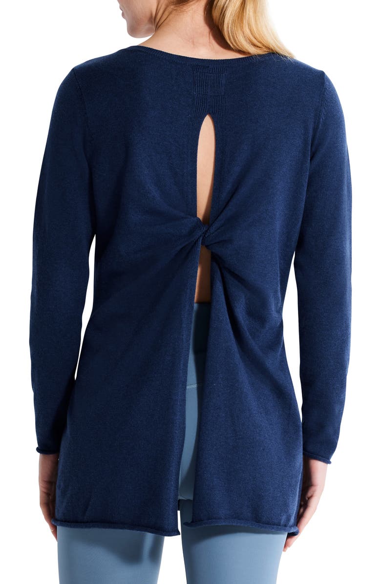 NZ ACTIVE by NIC+ZOE Cool Down Twist Back Sweater, Alternate, color, Ink