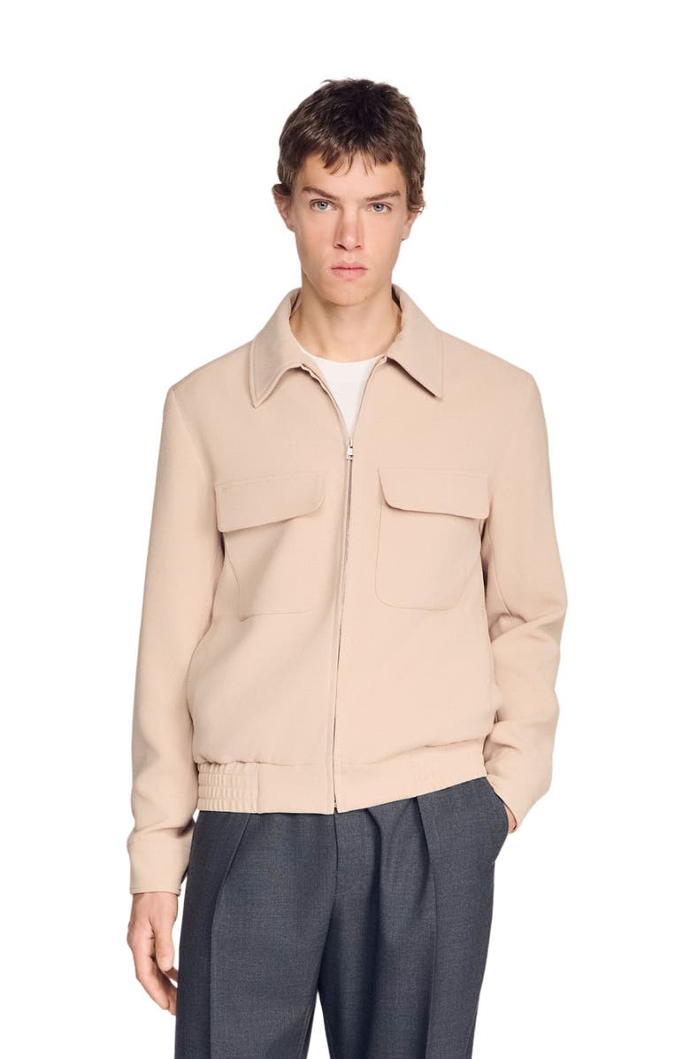 SANDRO Waffle-effect zip-up jacket, Alternate, color, Cappucino
