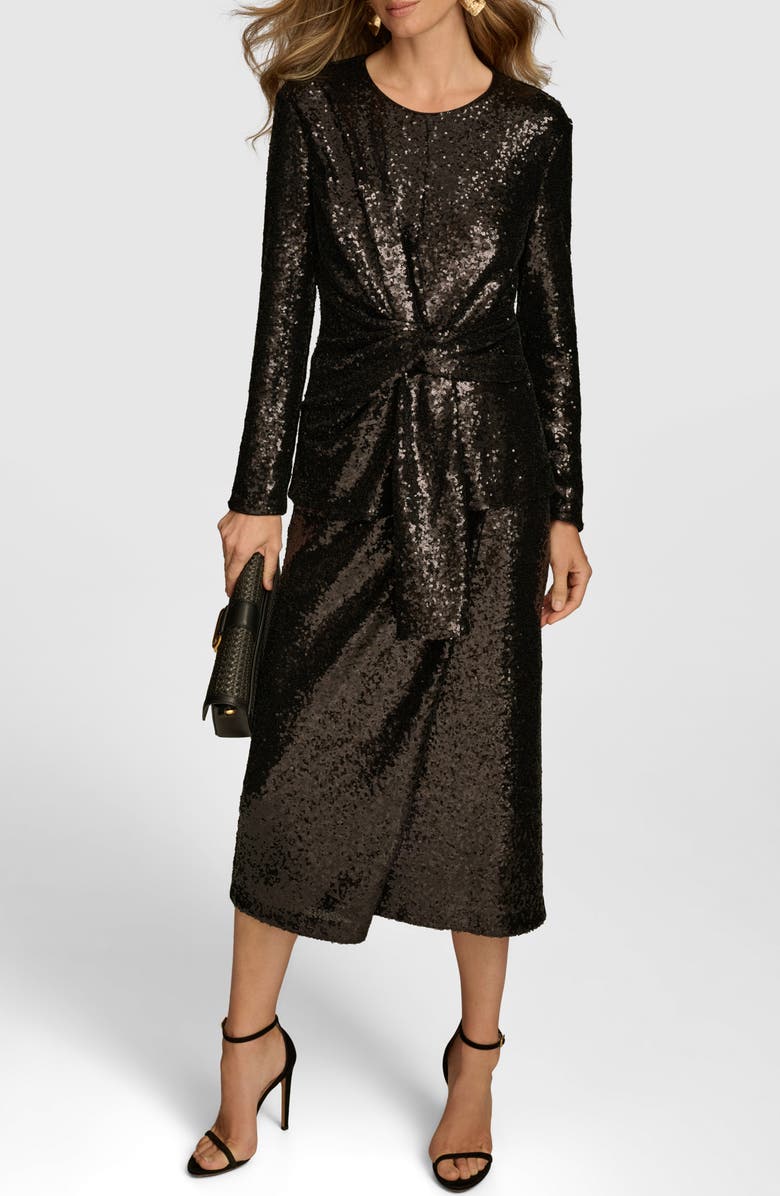 Donna Karan New York Sequin Tie Waist Long Sleeve Top, Alternate, color,