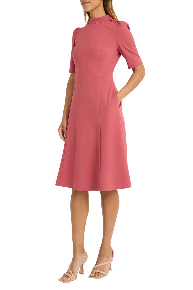 Mock Neck Button Shoulder Fit & Flare Dress, Alternate, color, BAROQUE ROSE