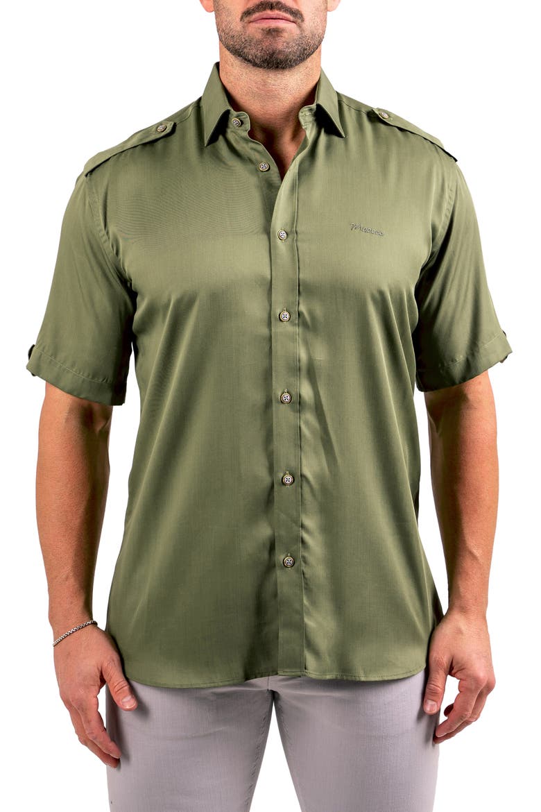 Munich Resistance0173 Short Sleeve Button-Up Shirt, Main, color, GREEN