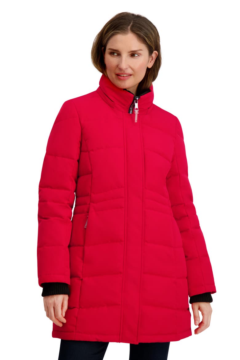 Faux Fur Trim Puffer Jacket, Alternate, color, RED