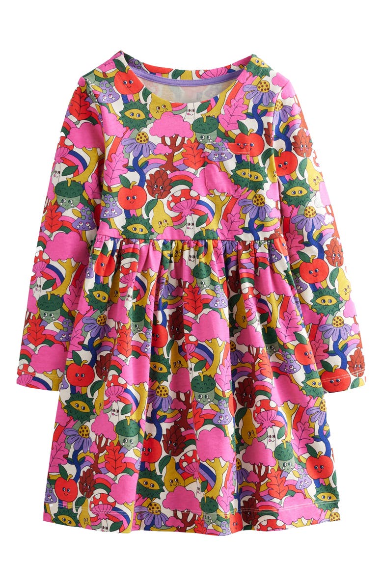 Mini Boden Kids' Fun Print Long Sleeve Cotton Jersey Dress, Main, color,