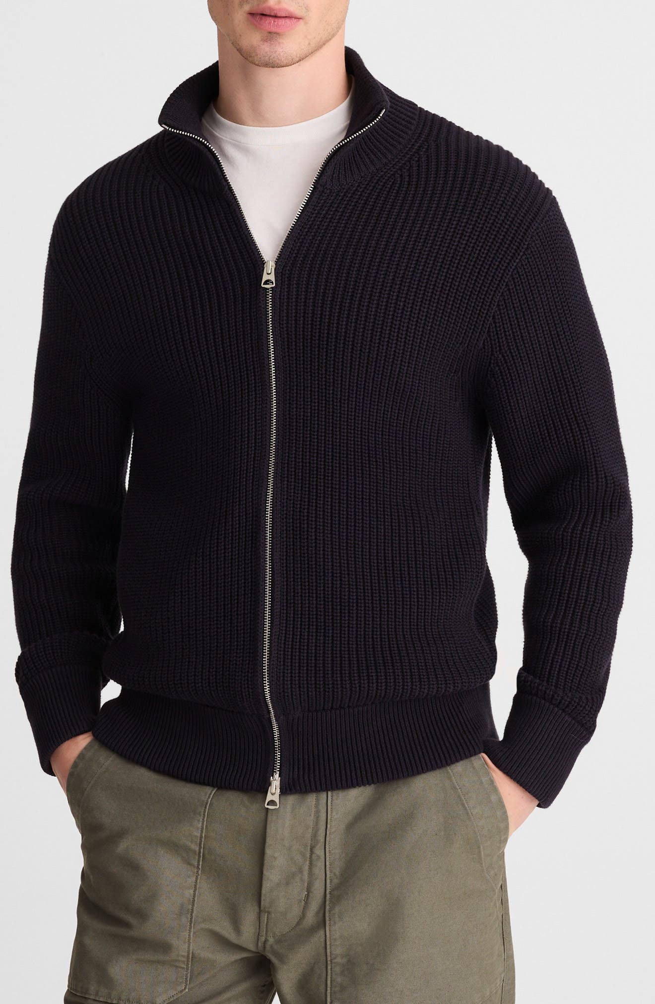 Shaker Stitch Full Zip Cotton Sweater
