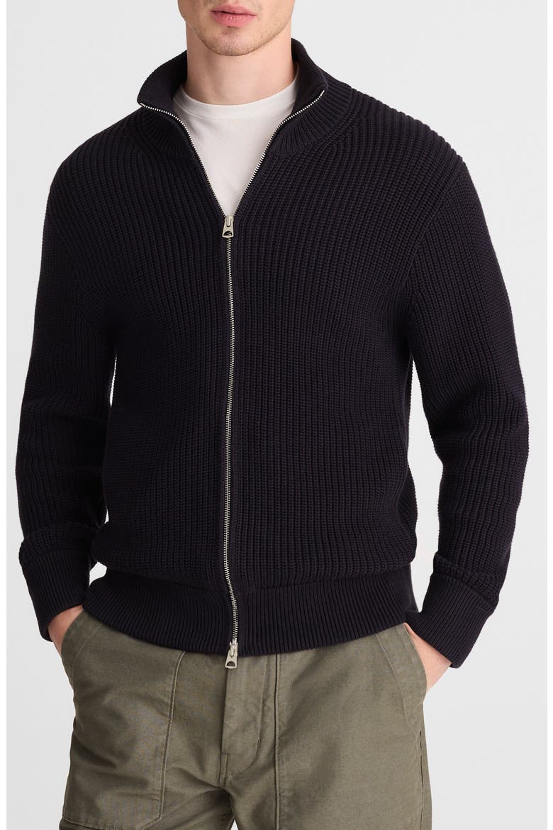 Shaker Stitch Full Zip Cotton Sweater, Main, color, OBSIDIAN BLUE