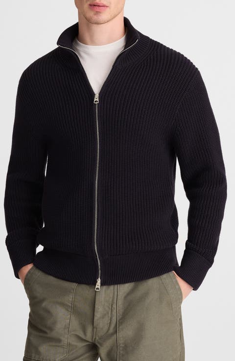 Shaker Stitch Full Zip Cotton Sweater