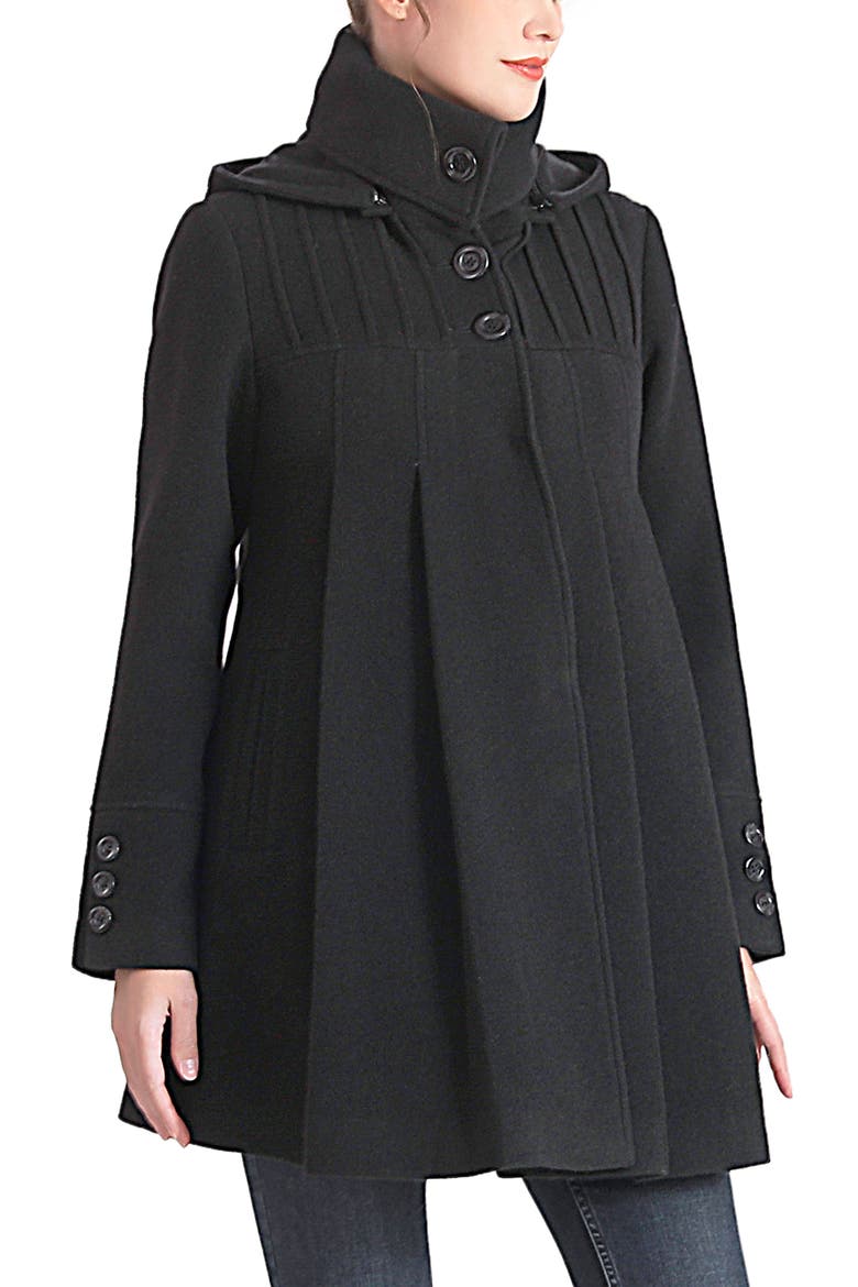 Aela Maternity A-Line Hooded Wool Coat, Alternate, color, Black