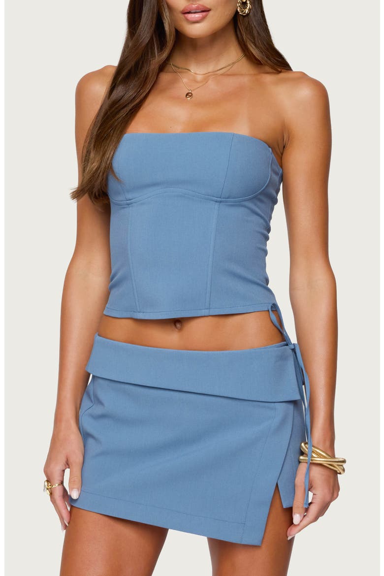 Selena Lace-Up Strapless Corset Top, Main, color, BLUE