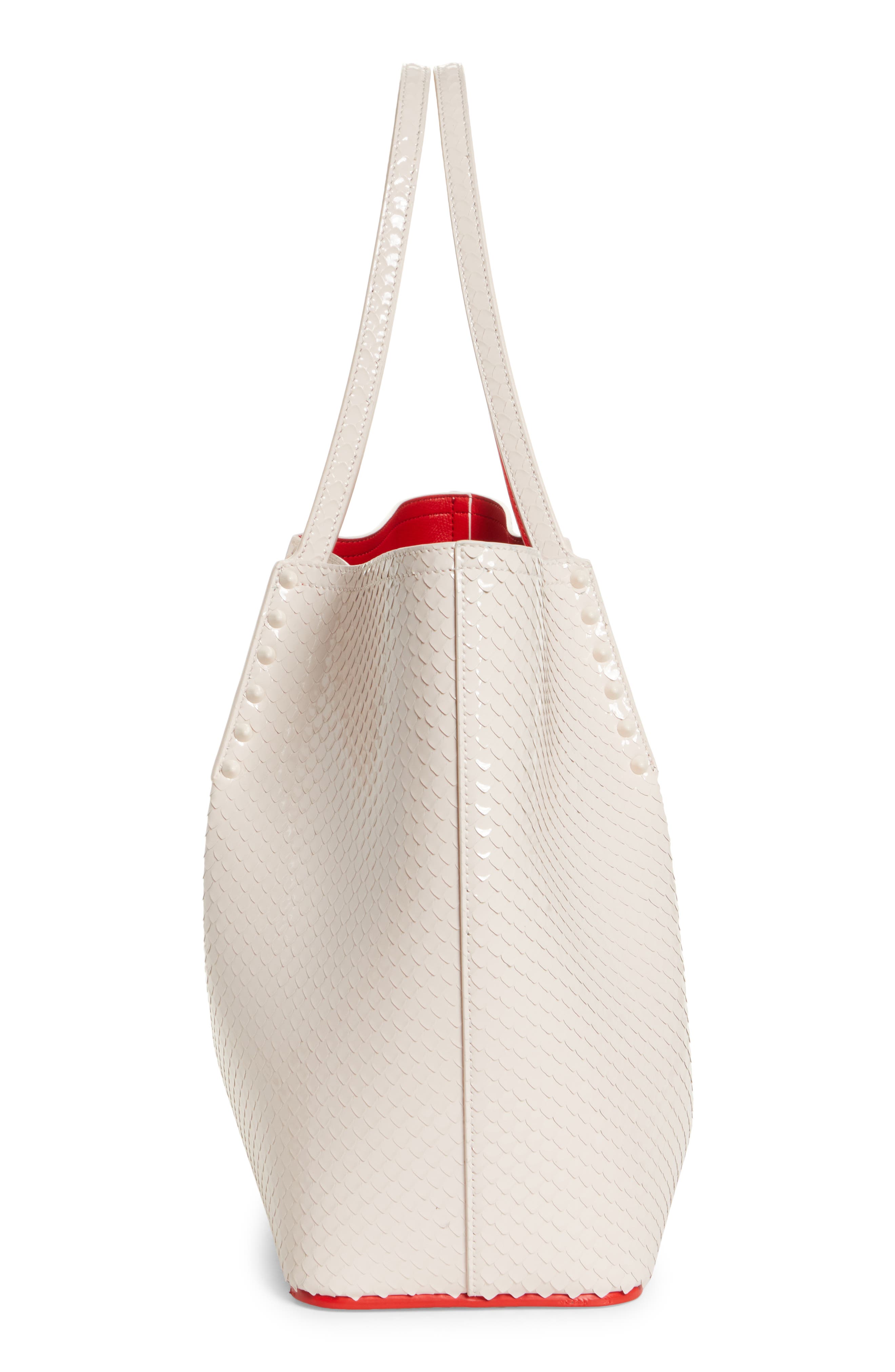 Christian Louboutin Large Cabarock Snakeskin Embossed Patent Leather Tote, Alternate, color, W514 Leche