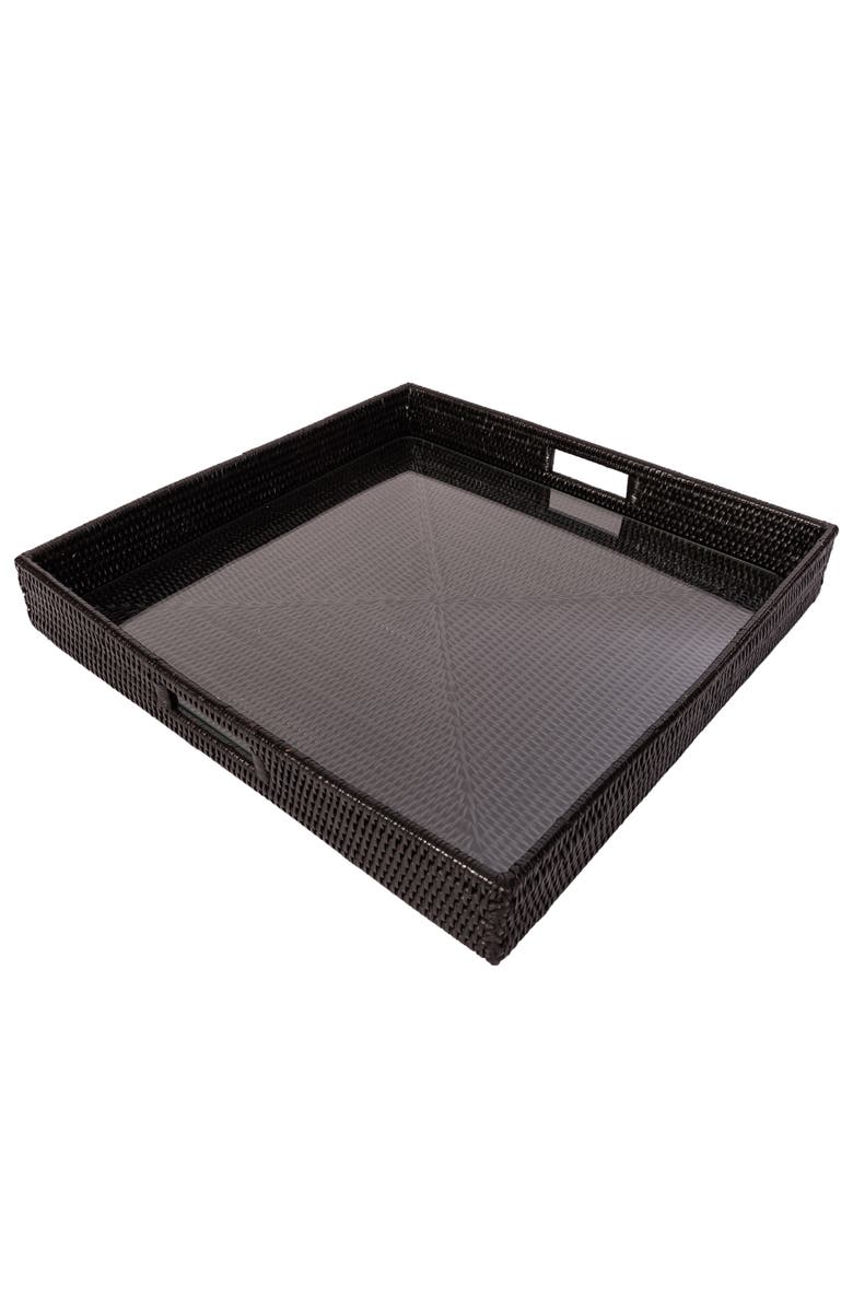 Artifacts Trading Company<sup>™</sup> Artifacts Rattan Square Serving Ottoman Trays with Glass Insert, Main, color, Tudor Black