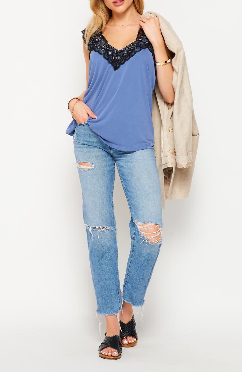 BLUEGREY Lace Banded Cupro Tank Top, Alternate, color, Denim