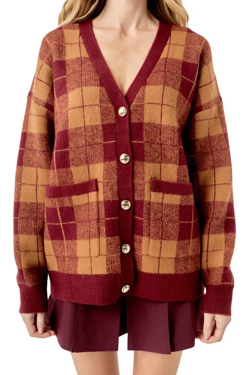 Oversize Check Cardigan