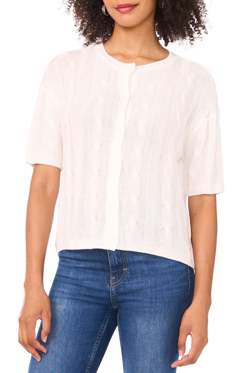 Halogen<sup>®</sup> Short Sleeve Cable Knit Cardigan, Main, color, Antique White