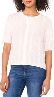 Halogen® Short Sleeve Cable Knit Cardigan