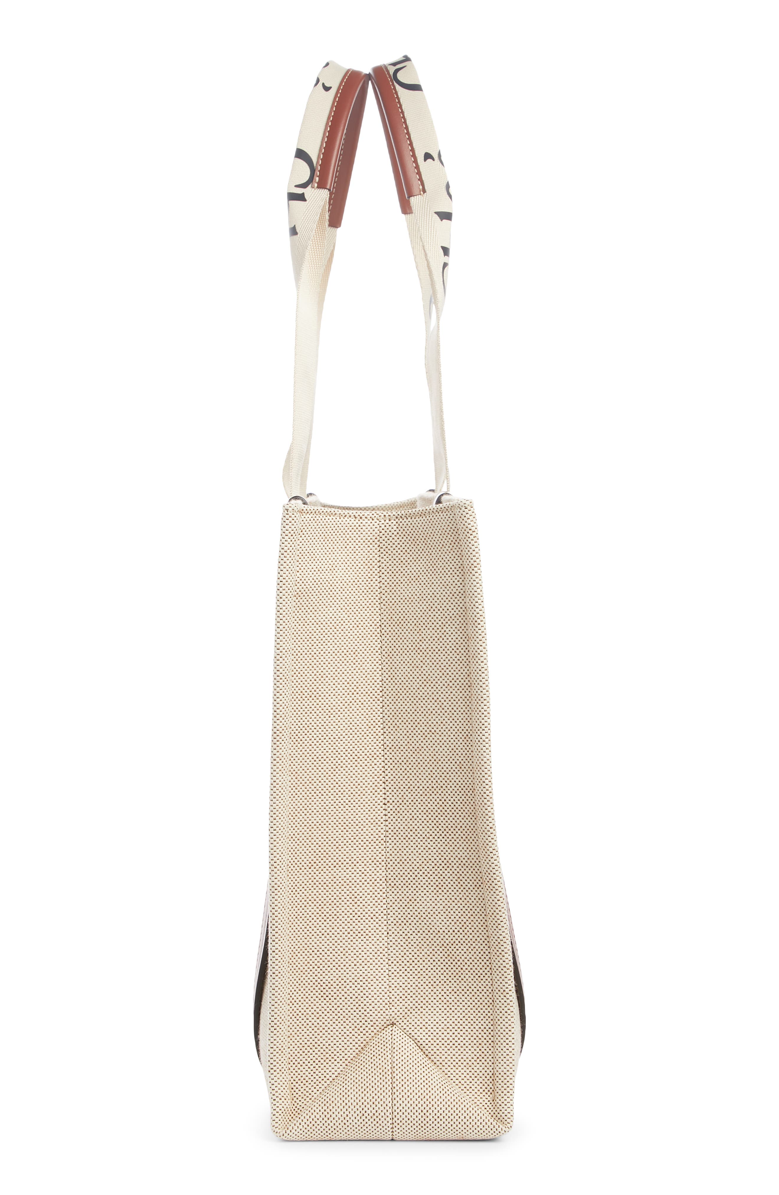 Chloé Large Woody Logo Strap Canvas Tote, Alternate, color, White-Brown