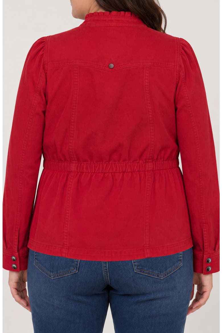 Ruffle Neck Puff Sleeve Trucker Jacket, Alternate, color, SUNDANCE RED