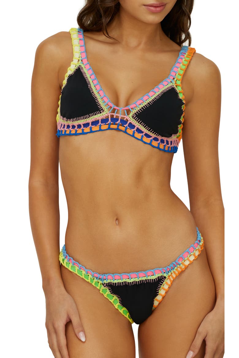 Colorful Whipstitch Trim Bikini Bottoms, Alternate, color, BLACK