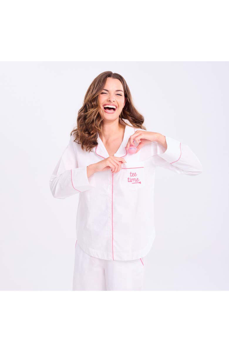 Ame & Lulu Long Pajama Set, Alternate, color, White And Pink Tee Time