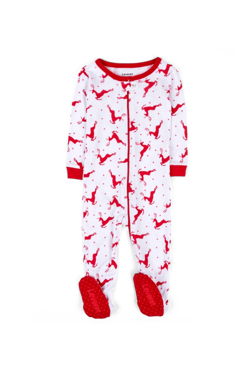 Leveret Kids Footed Printed Cotton Matching Family Holiday Pajamas, Argyles 
Holiday Prints, Alternate, color, Reindeer