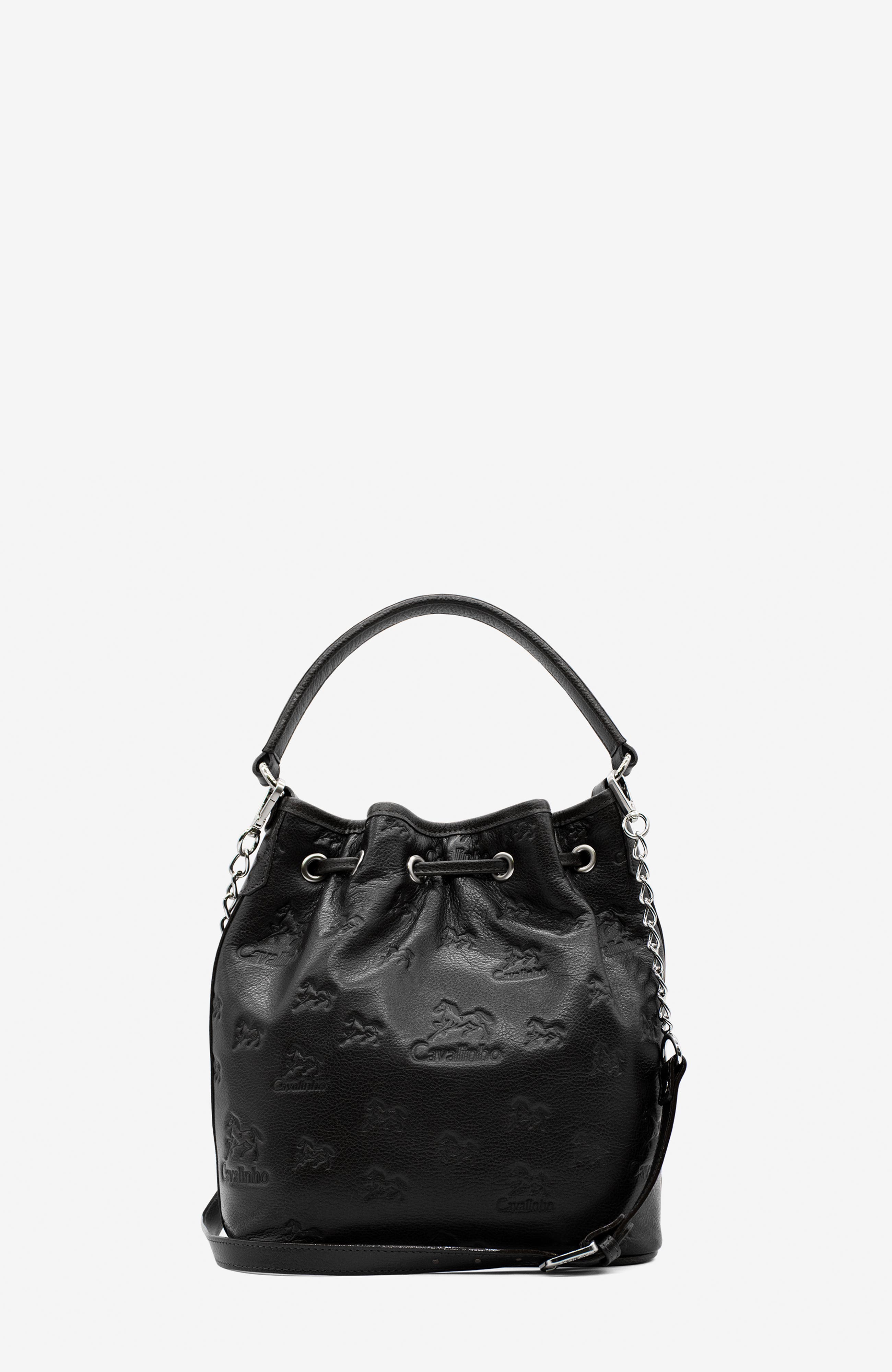 Cavalo Lusitano 281 Embossed Leather Bucket Bag, Alternate, color, Black