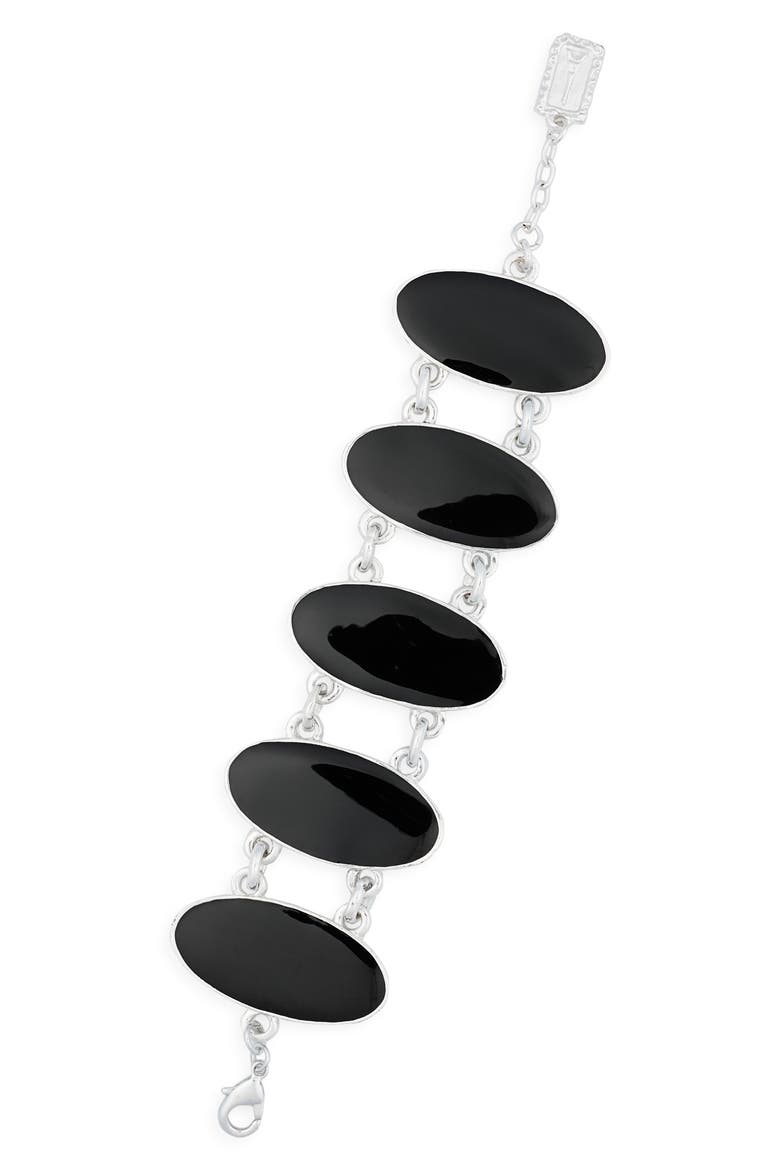 Oval Black Plate Bracelet, Main, color, SILVER