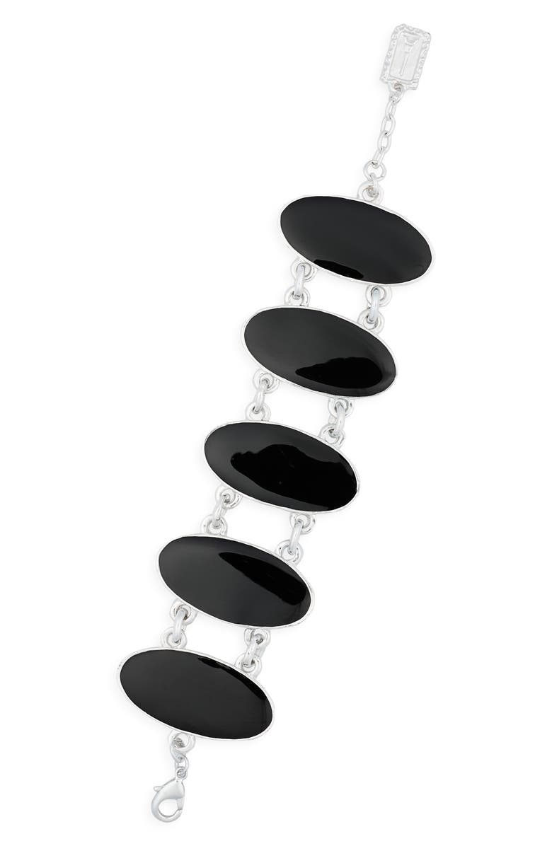 Karine Sultan Oval Black Plate Bracelet, Main, color, Silver