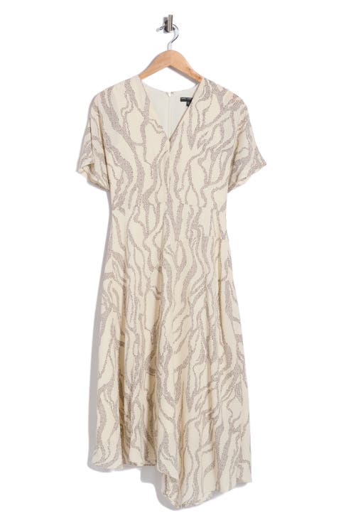 Short Sleeve Asymmetric Hem Midi Dress