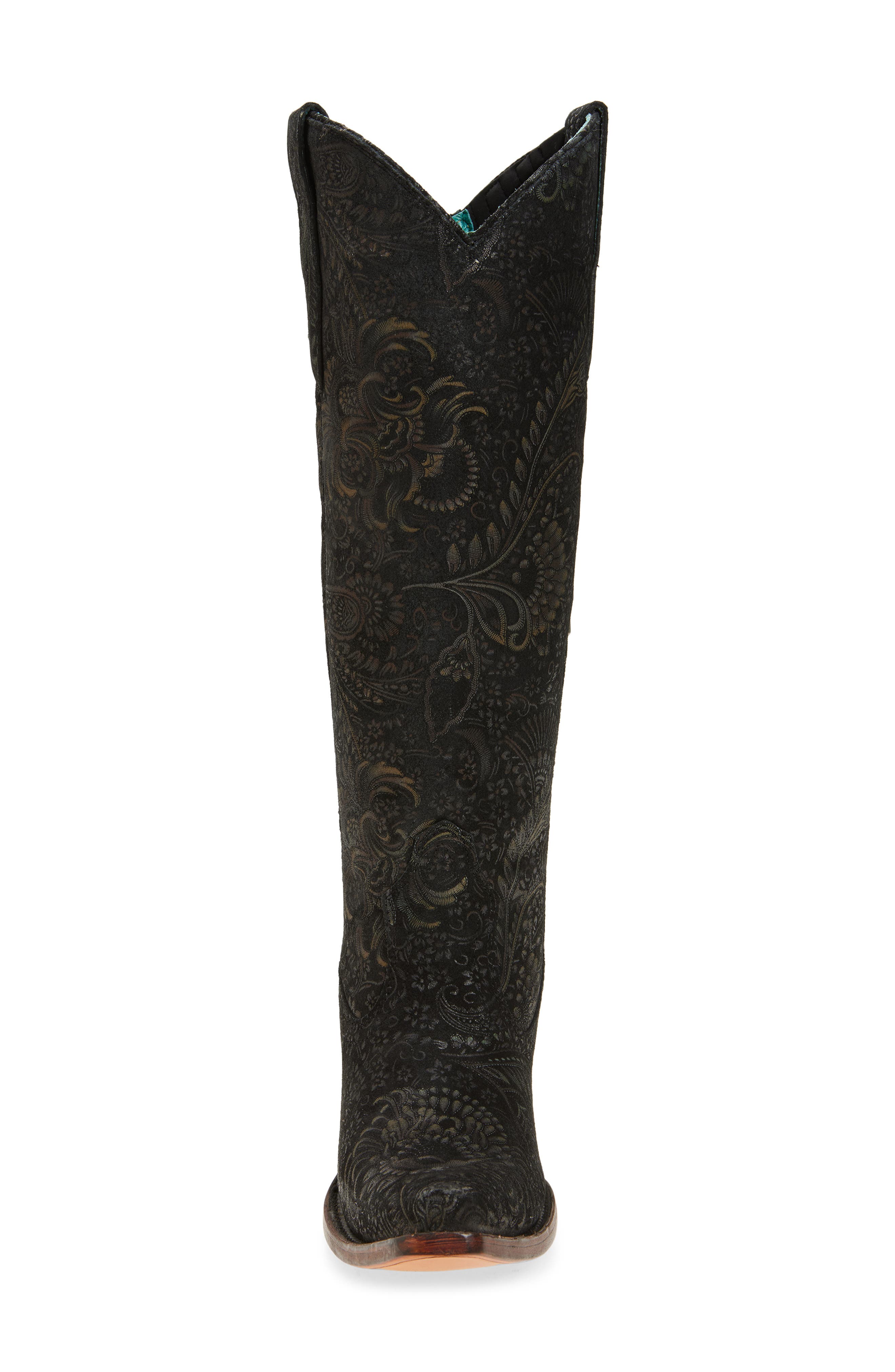 CORRAL Floral Knee High Western Boot, Alternate, color, Black/ Gold