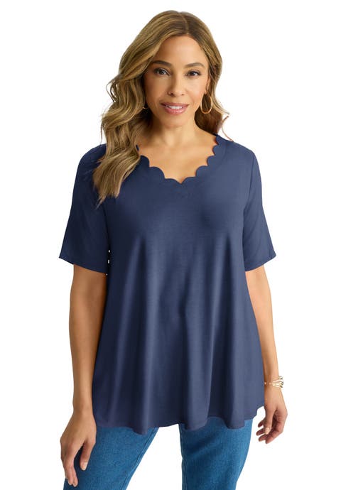 Scalloped V-Neck Tunic (Plus Available)