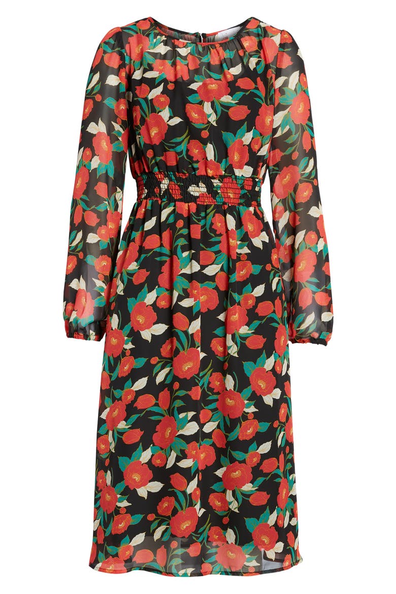 Long Sleeve Chiffon Dress, Alternate, color, BLACK DOLCE FLORAL