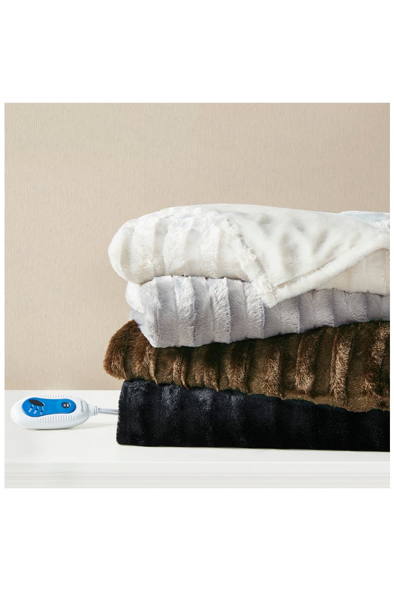 Faux Fur Heated Throw Blanket - 50" x 70", Alternate, color, BLACK