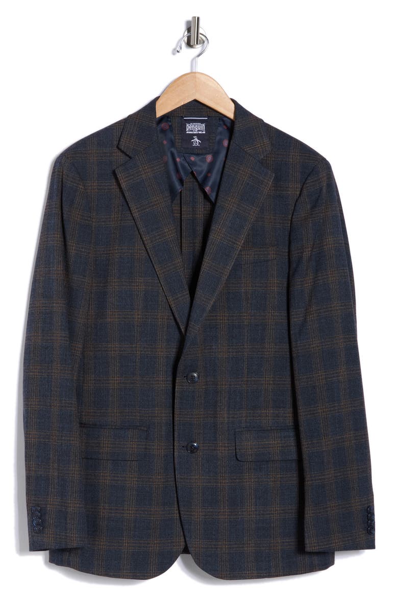 Plaid Notch Lapel Blazer, Alternate, color, BLUE/ BROWN